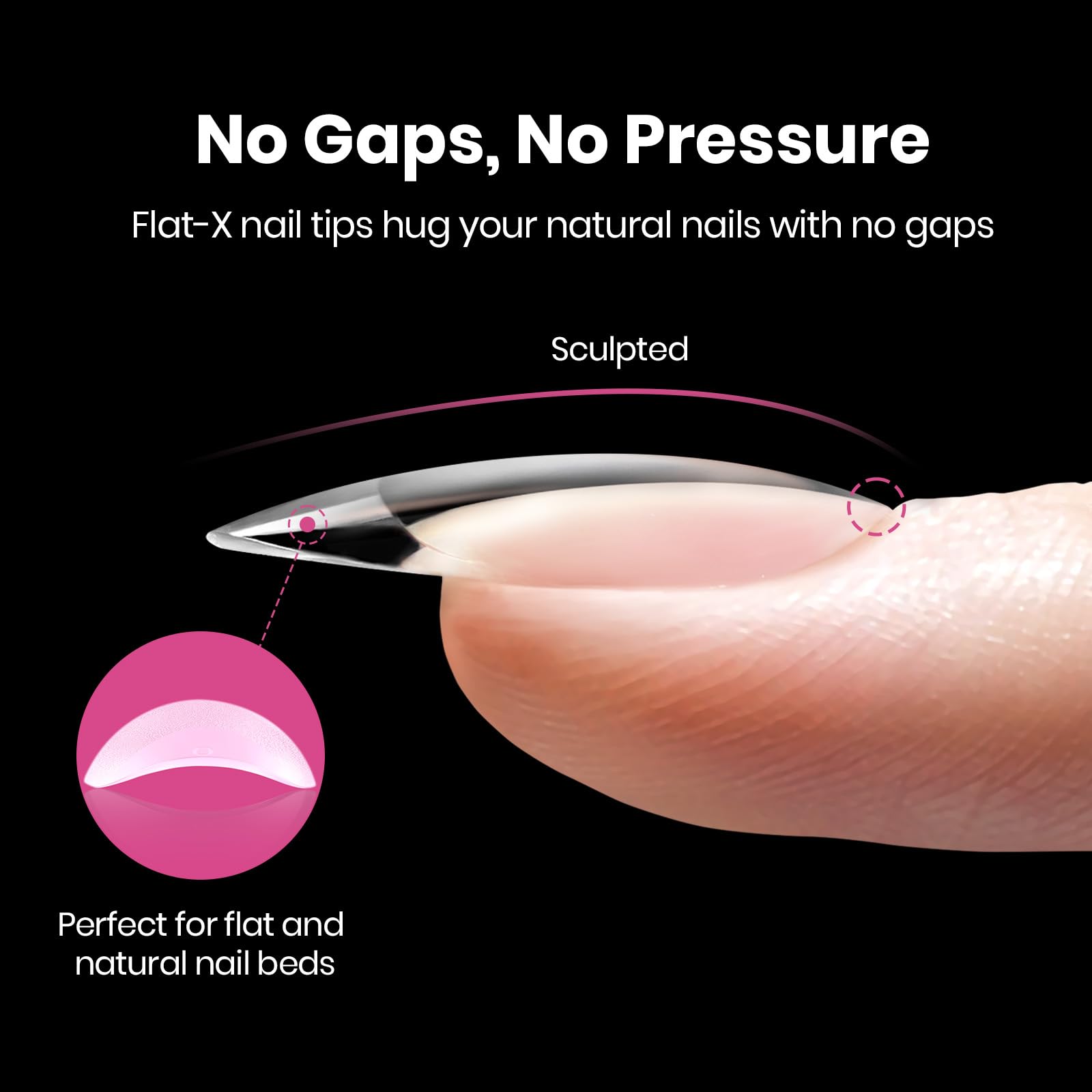 Beetles extensions ongles gel Flat-X amande moyen contours préfaits pour montage rapide.