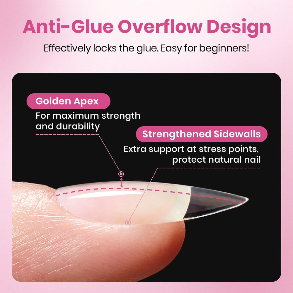 Beetles extensions ongles gel Flat-X amande moyen idéal pour DIY et nail art maison.