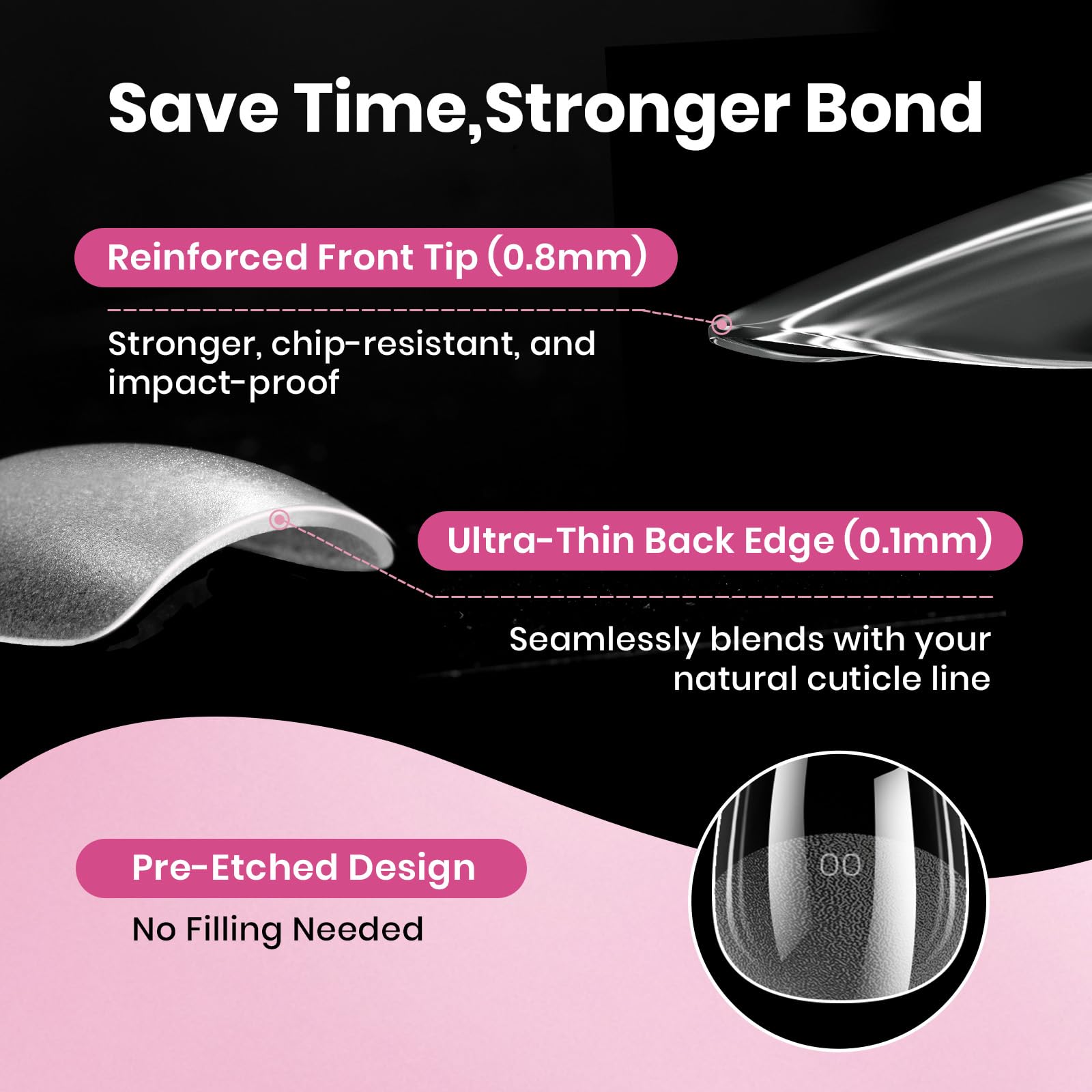 Beetles extensions ongles gel Flat-X amande moyen PMMA doux et léger.