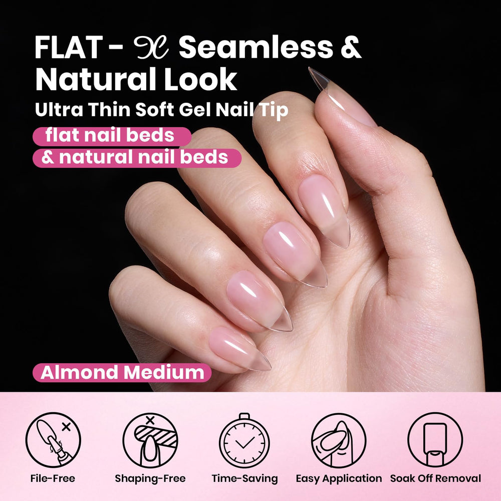 Beetles extensions ongles gel Flat-X demi-mat, fini naturel après application.