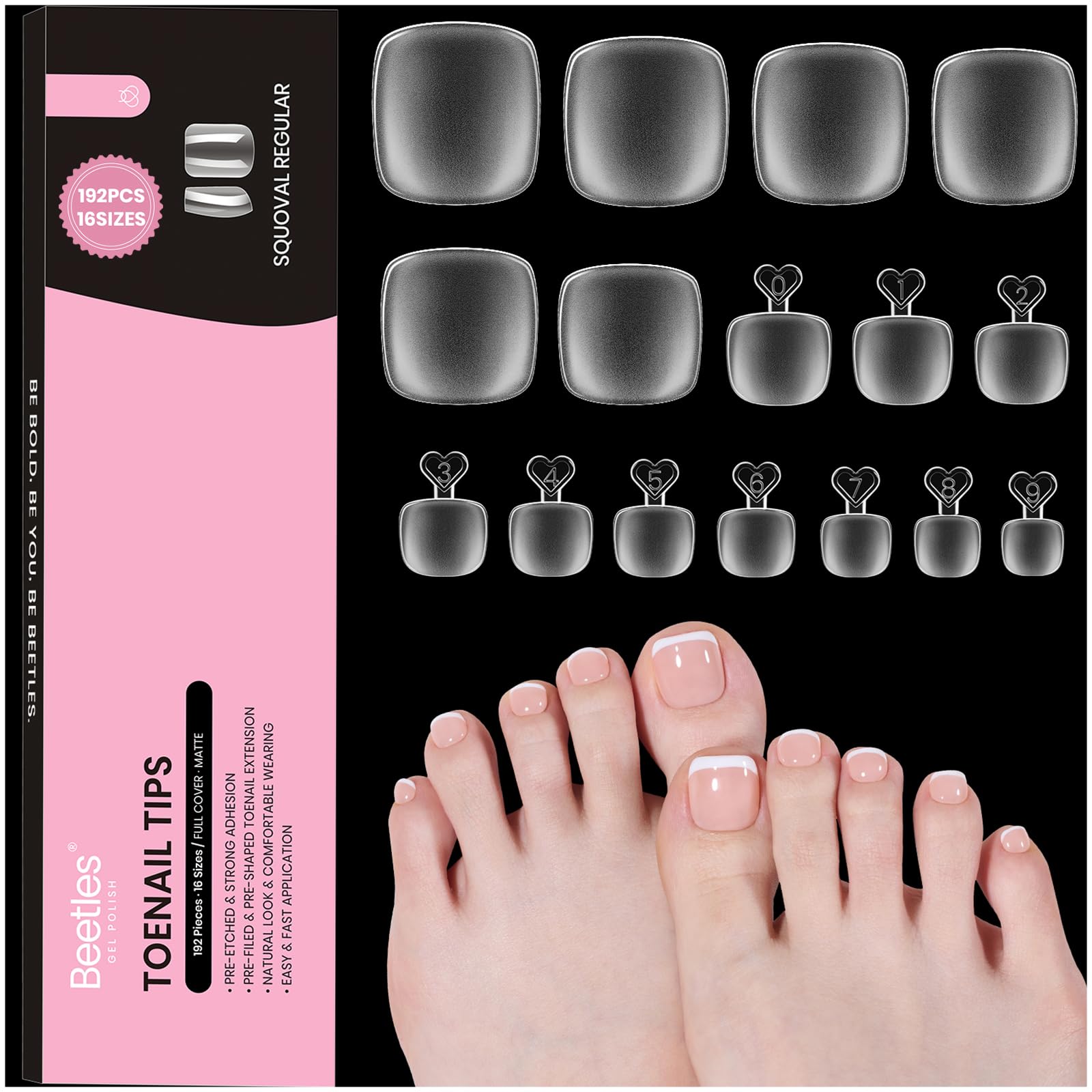 Beetles Tips d’Ongles d’Orteil Carré, 16 tailles pour un ajustement parfait.