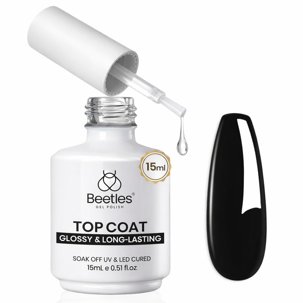 Beetles Extra Glossy Top Coat bouteille claire pour une brillance durable.