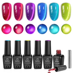 Beetles Fairy Prism Cat Eye Ensemble 6 couleurs : vernis gel durable et brillant magnétique.