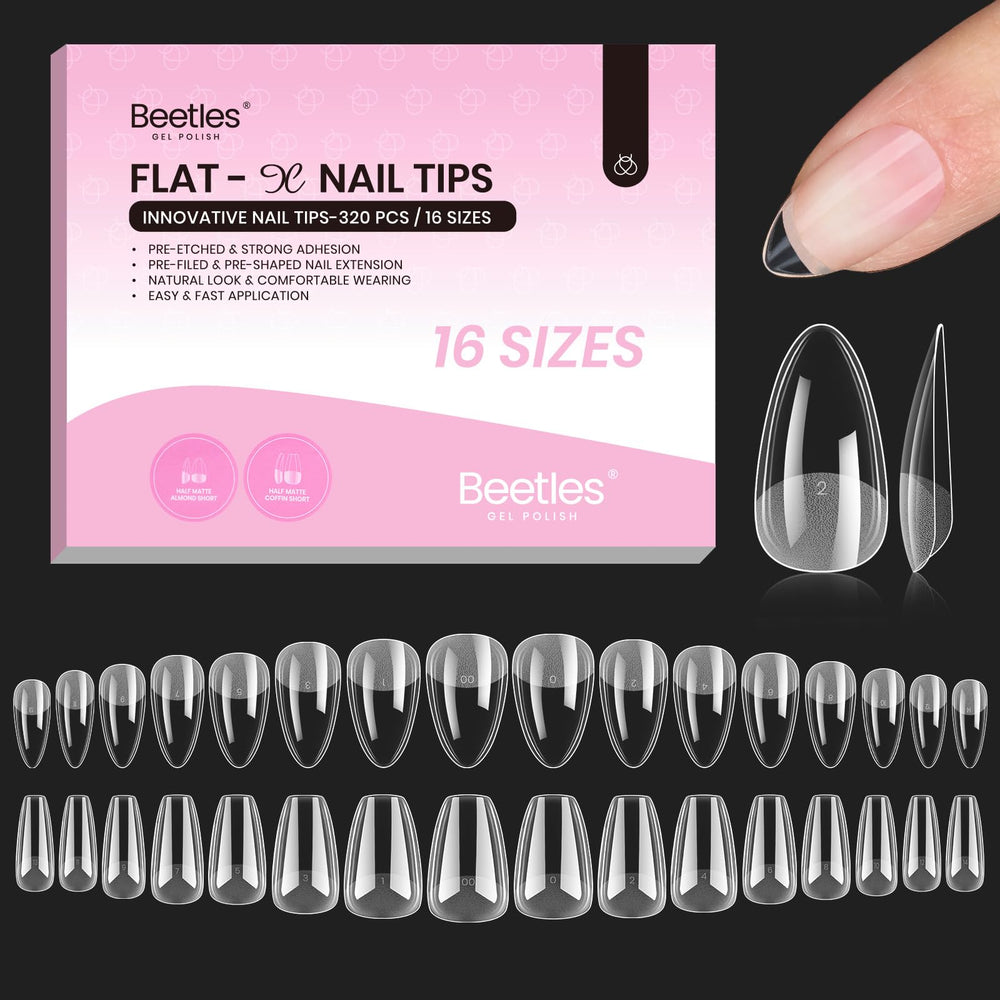 Beetles Flat-X amande-coffin tips, pose nette et confortable sur l’ongle.