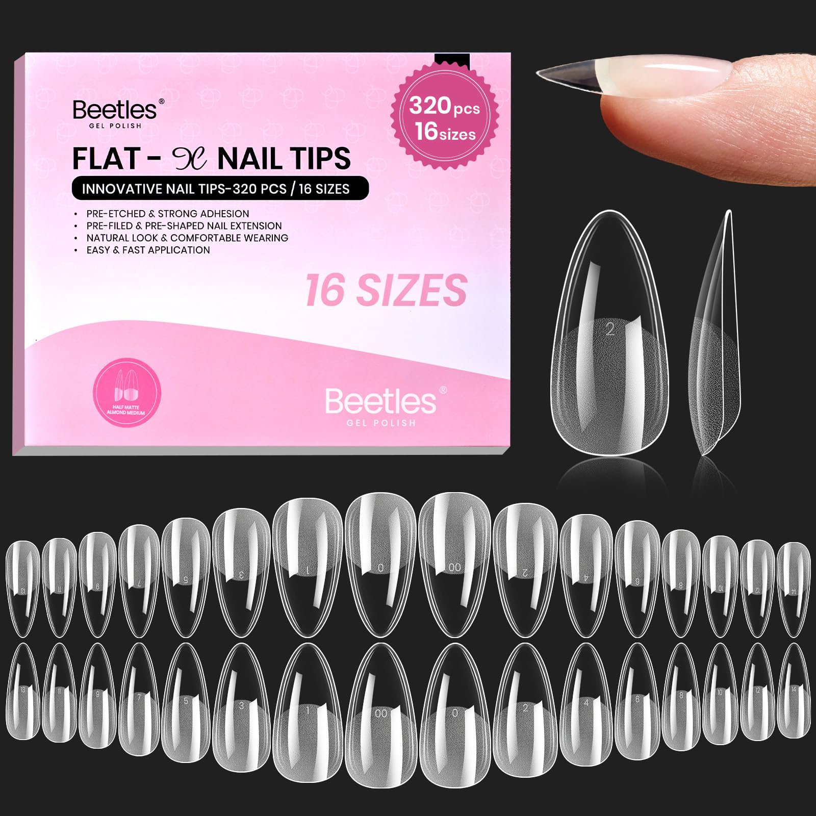 Beetles Flat-X Amande – emballage avec embouts plats faciles à appliquer.
