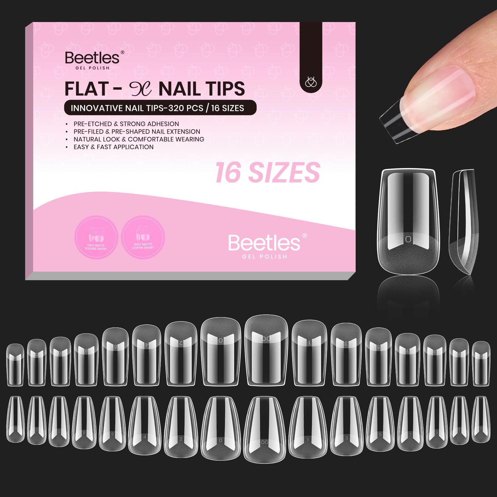 Beetles Flat-X onglets carres-courts, pose rapide et durable.