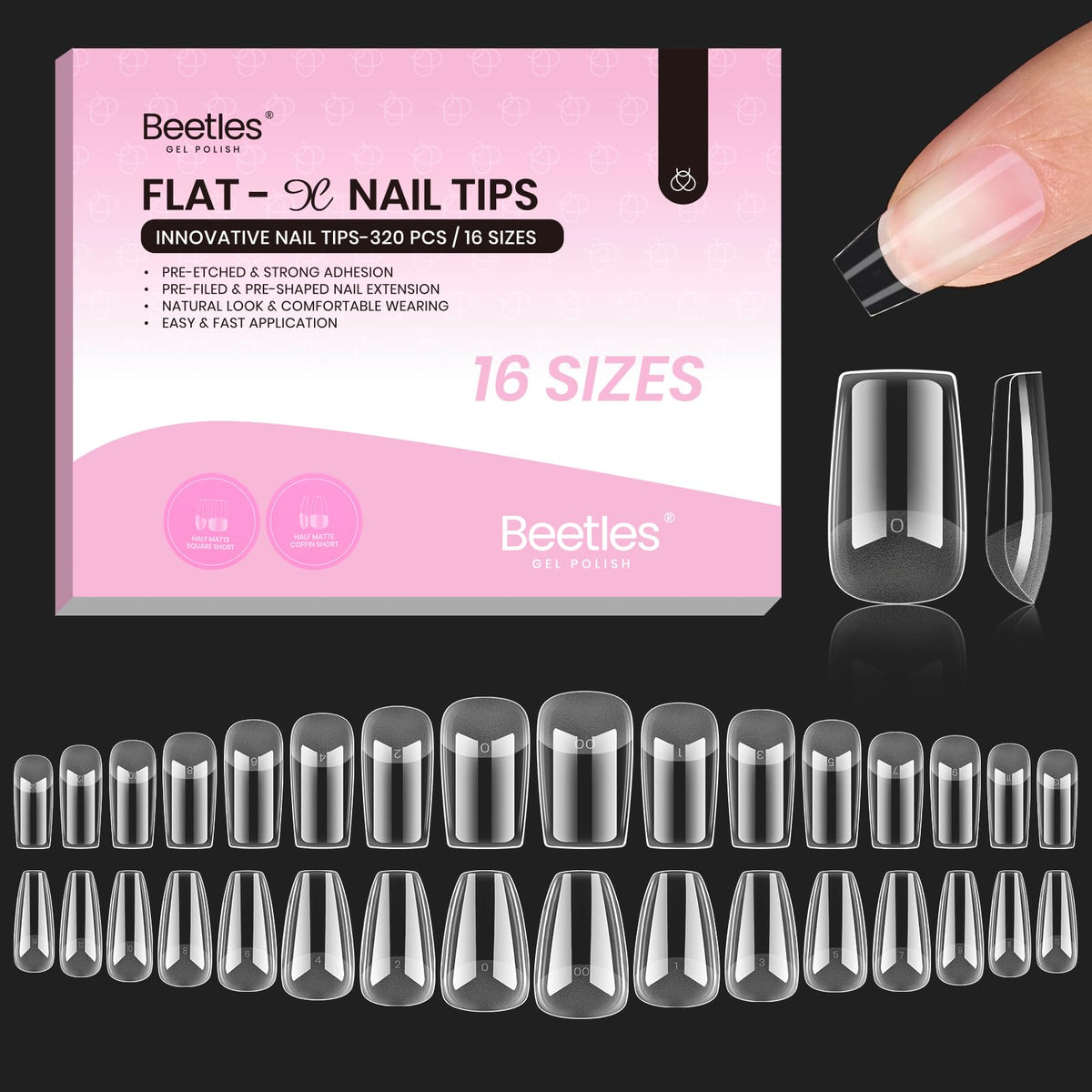 Beetles Flat-X onglets carres-courts, pose rapide et durable.