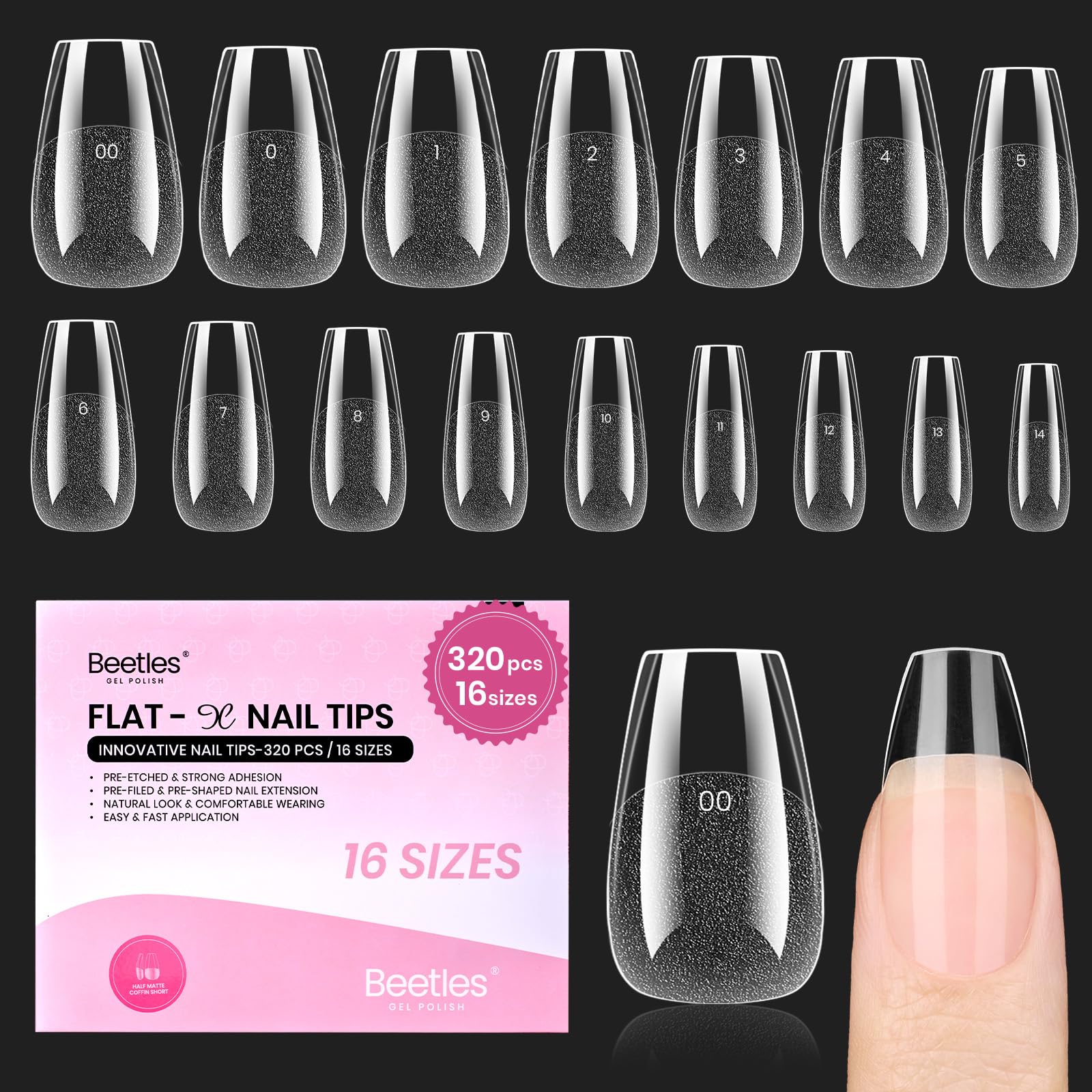 Beetles Flat-X: ongles coffins court, tenue durable et ajustement précis.
