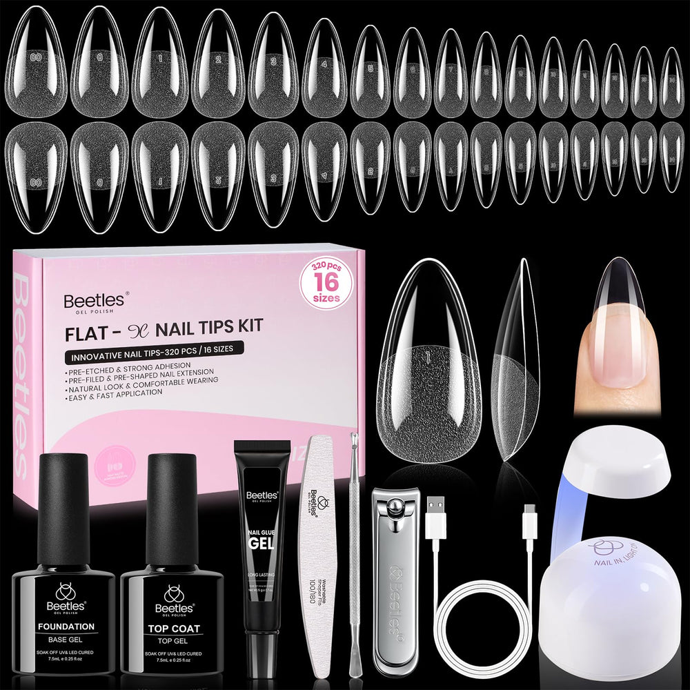 Beetles Flat-X tips d ongles amande, ajustement parfait et tenue durable.