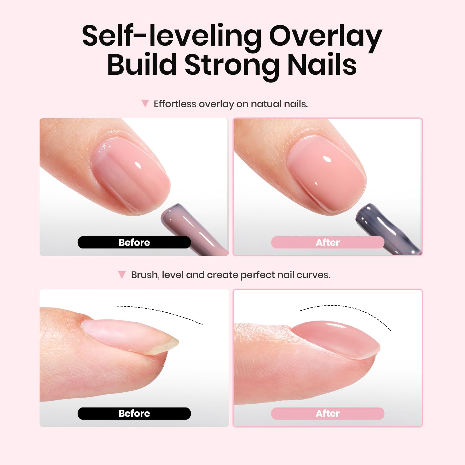 Beetles Gel Base Builder rose doux pour un overlay facile.