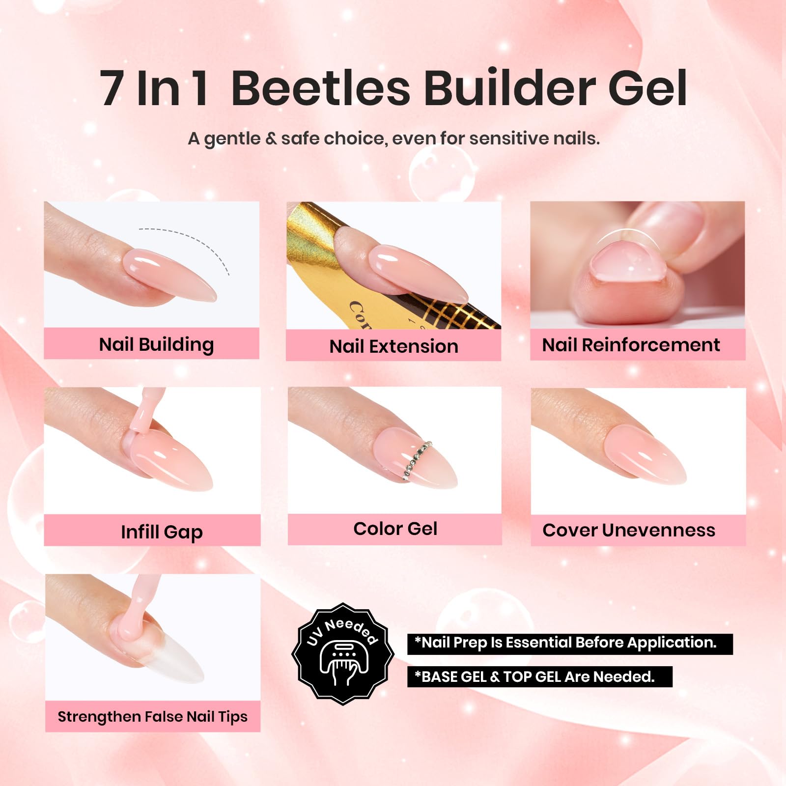 Beetles Gel Builder Pinceau Application : pinceau précis pour modeler l’arc et l’épaisseur.