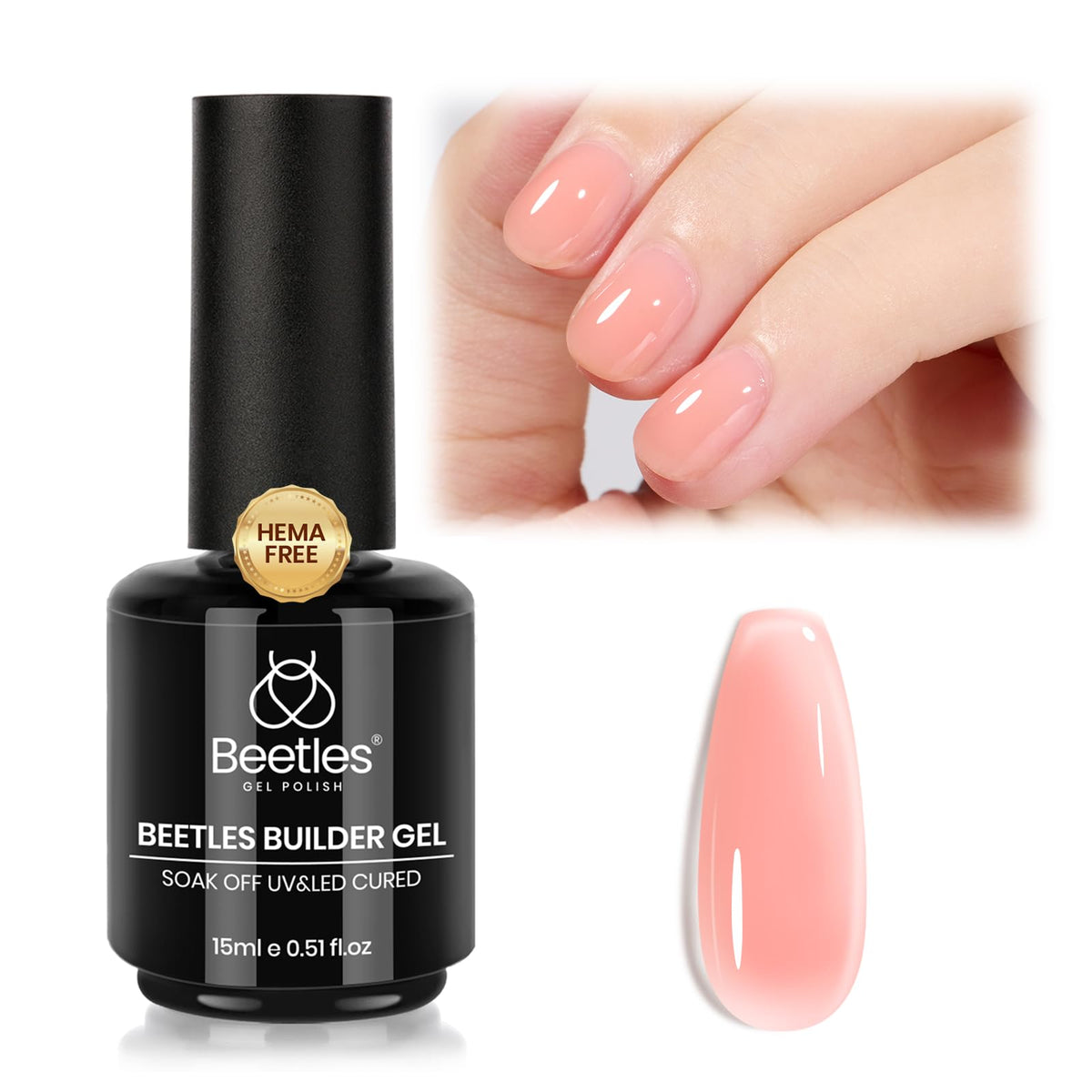 Beetles Gel Builder Rose Nude, bouteille translucide pour une surface naturelle et élégante
