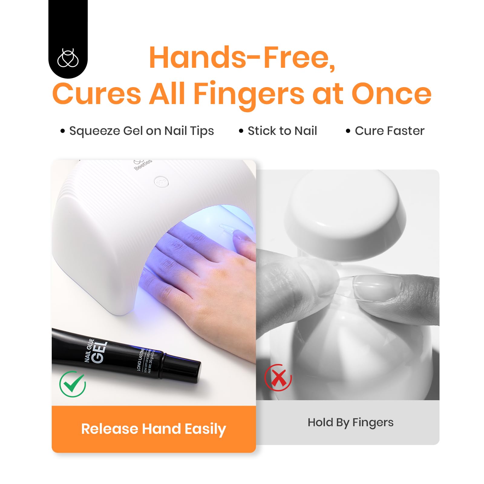 Beetles Gel Colle Ongles – adhésion durable et finition lisse sans bulles.