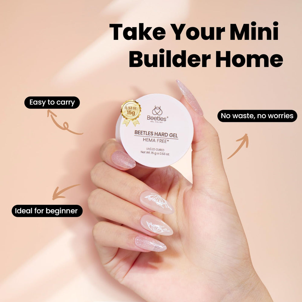 Beetles Gel Dur sans HEMA, formule douce adaptée aux ongles sensibles.