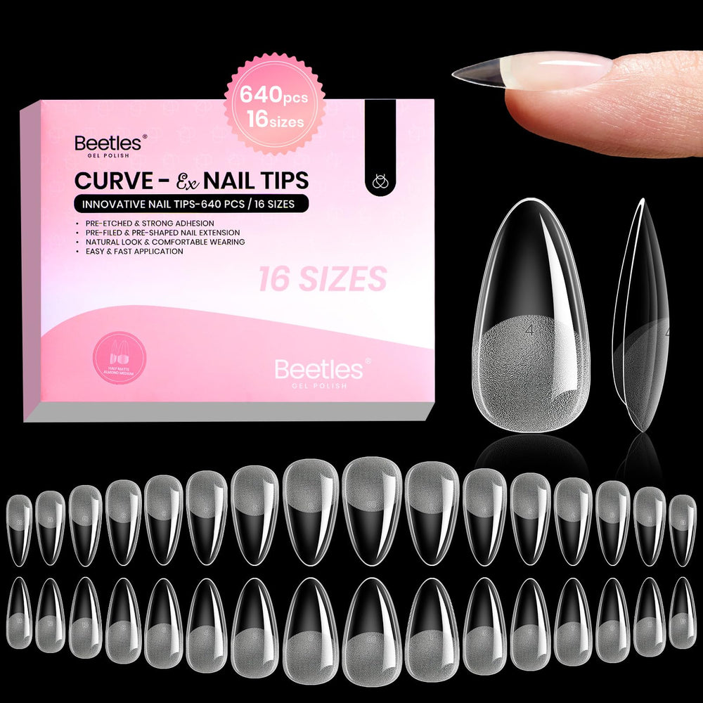 Beetles Gel: embouts ongles amande Curve-EX pour extensions durables.