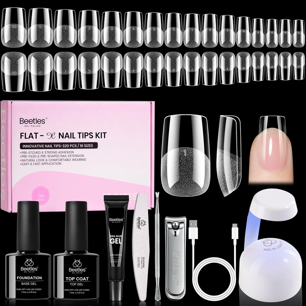 Beetles Gel Nail Kit Flat-X : embouts carré court pour une pose nette et durable