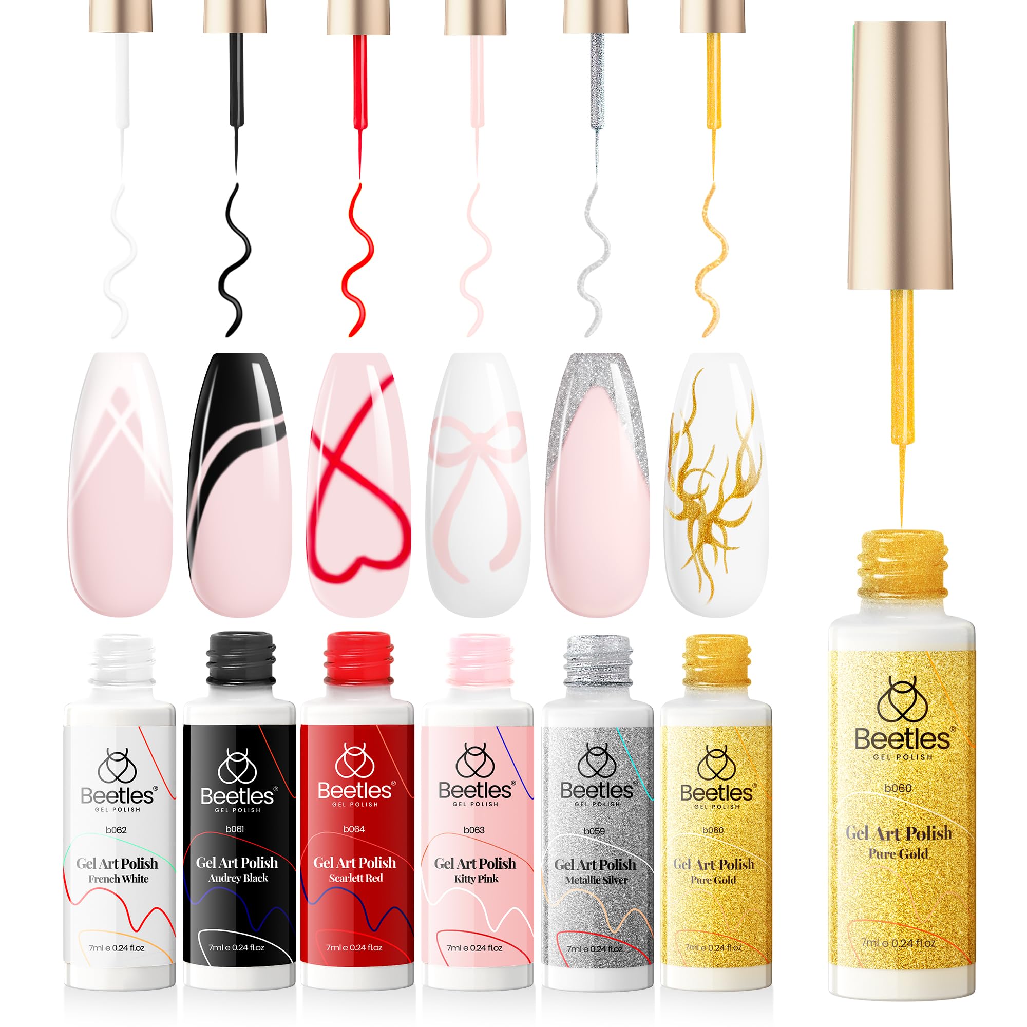 Ensemble Beetles Gel Liner 6 pieces pour des ongles créatifs et modernes.