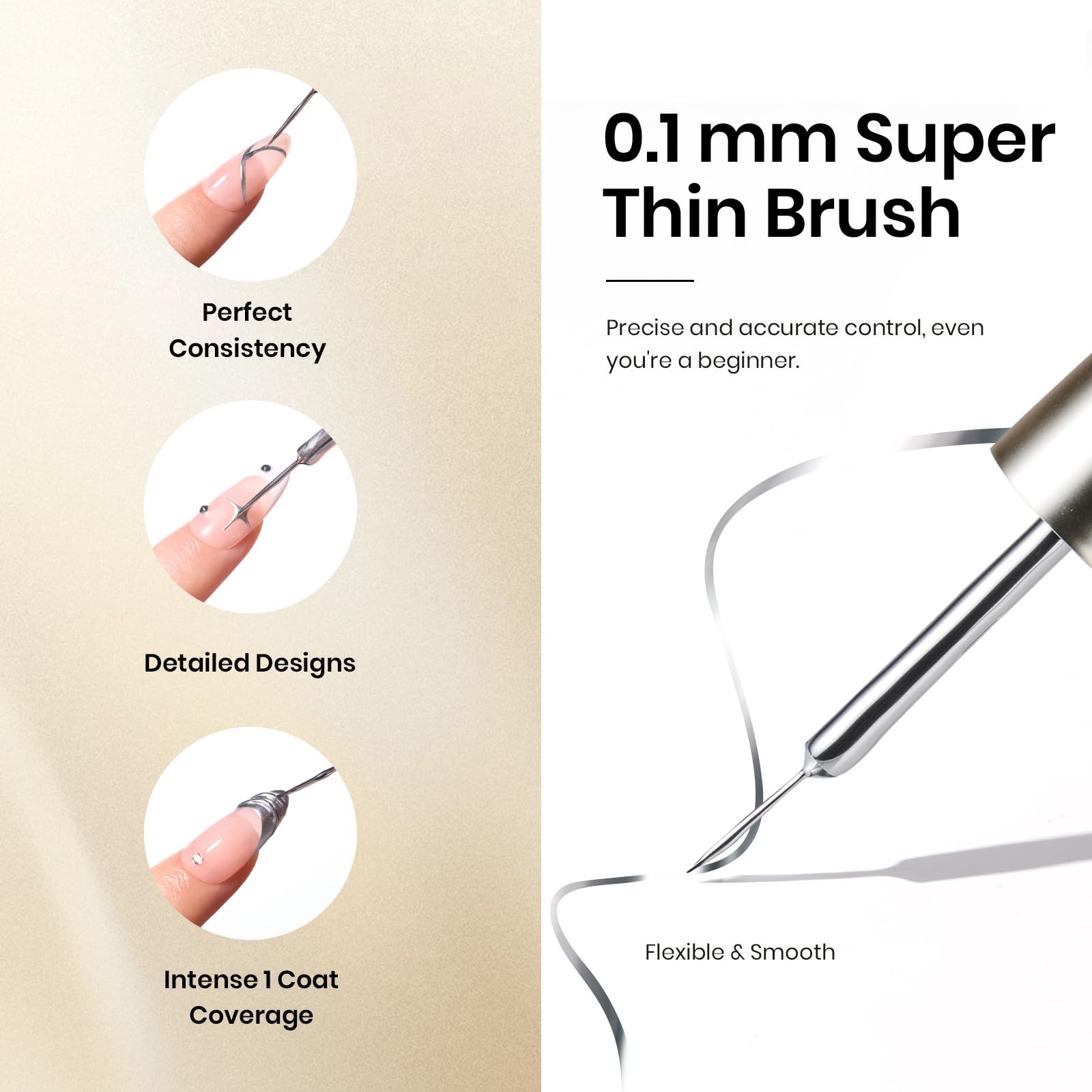 Beetles Gel Liner pinceau-fin Argent, application fluide pour accents métalliques subtils.