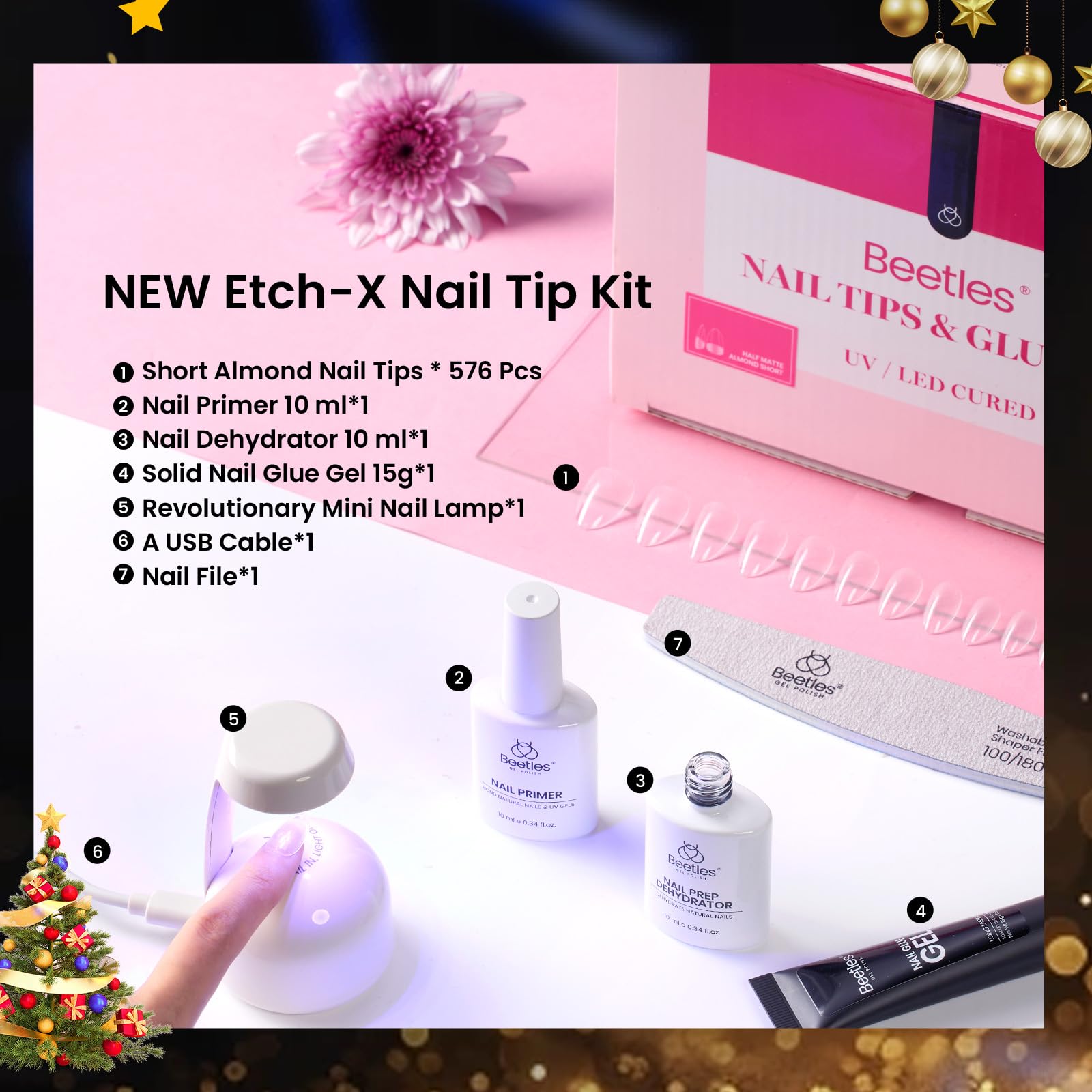 Beetles Gel Nail Extension Kit Tools and Tips arranged