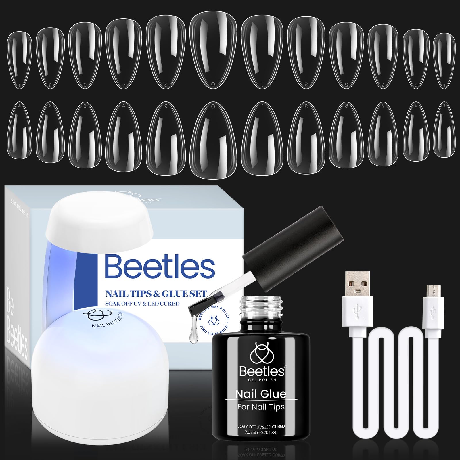 Beetles Gel Nail Kit avec lampe UV LED compacte pour durcissement rapide.