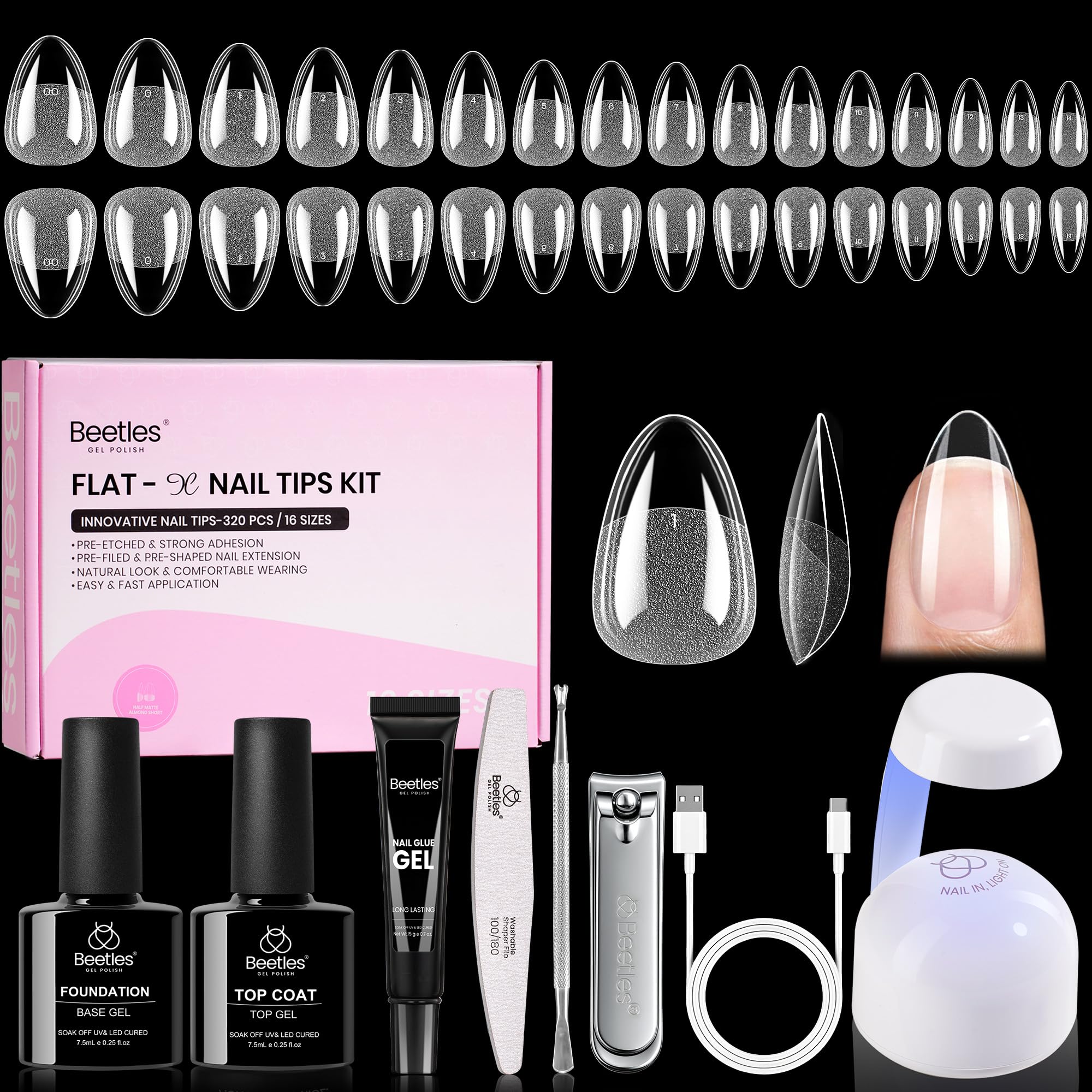 Beetles Gel Nail Kit Flat-X ensemble extensions pour ongles, pratique à domicile.