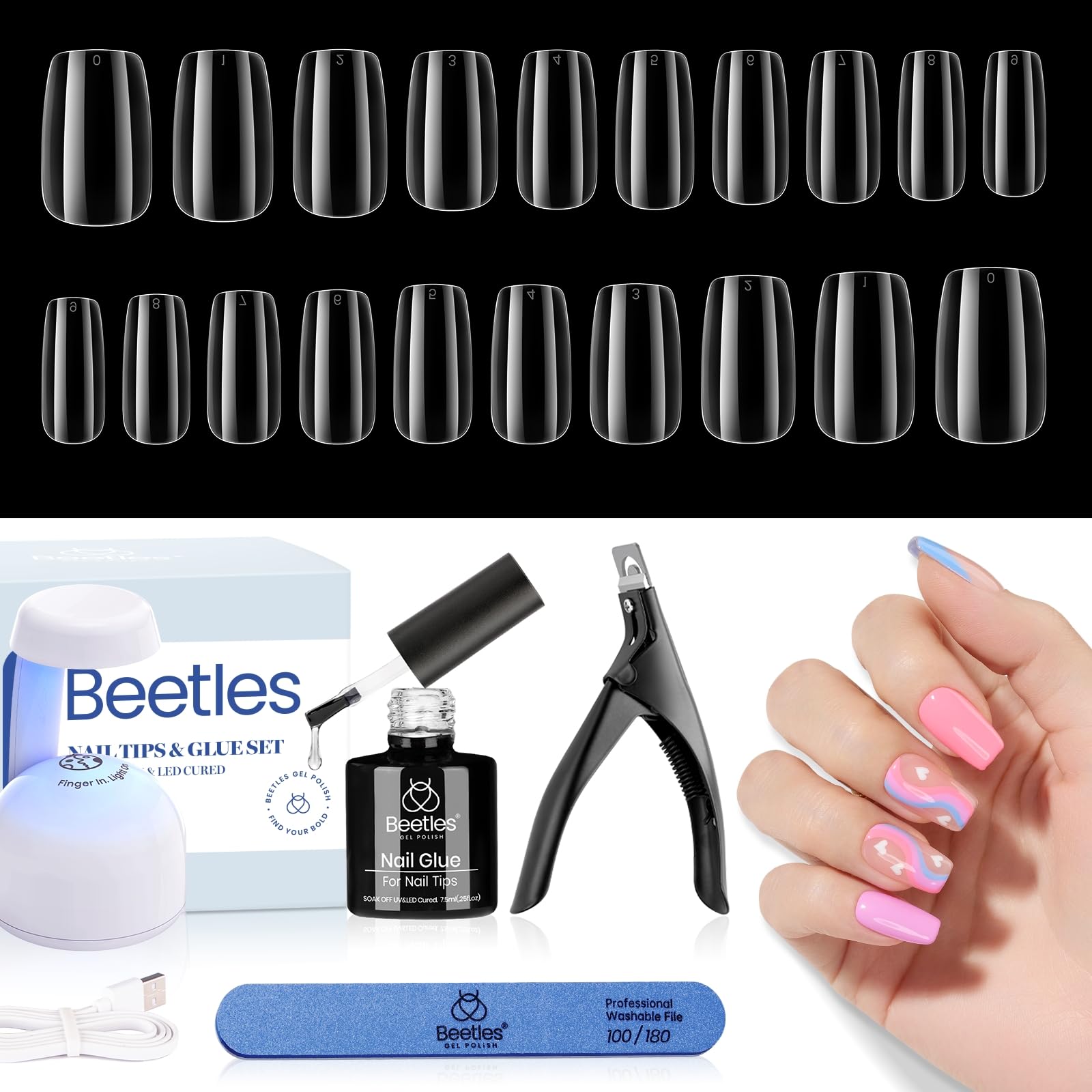 Beetles Gel Nail Kit avec lampe UV-LED intégrée pour durcissement rapide des gels