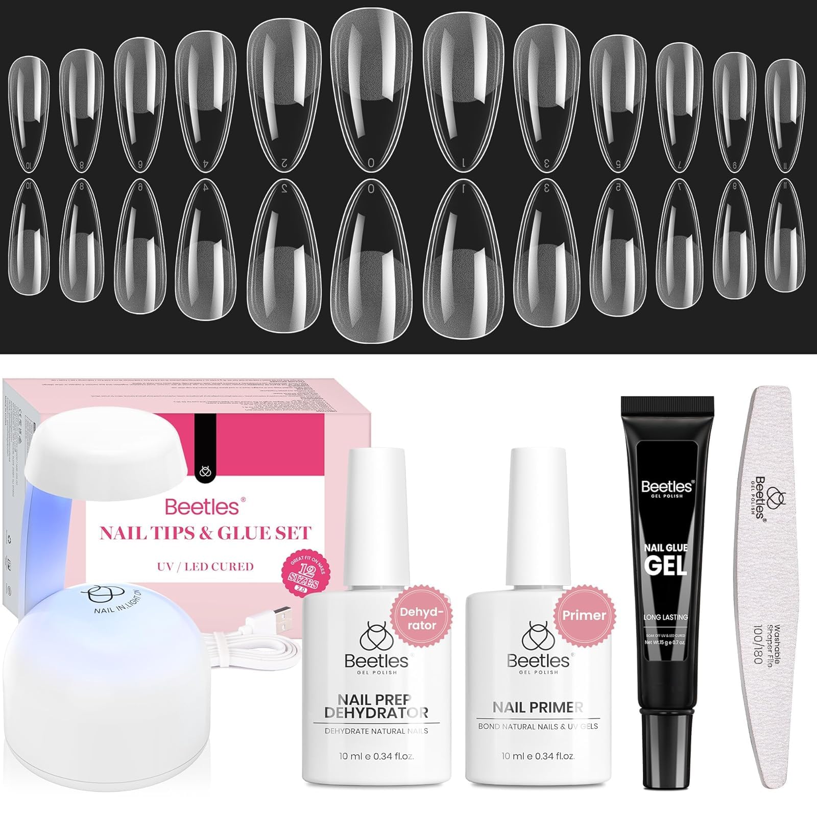 Beetles Gel Nail Kit primer and dehydrator bottles for clean nail prep and adhesion