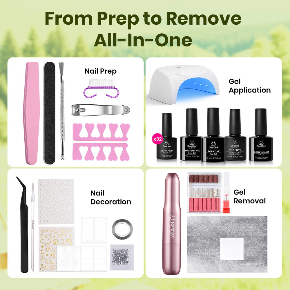 Beetles Gel Polish Kit avec perceuse à ongles pour modelage et nettoyage précis.