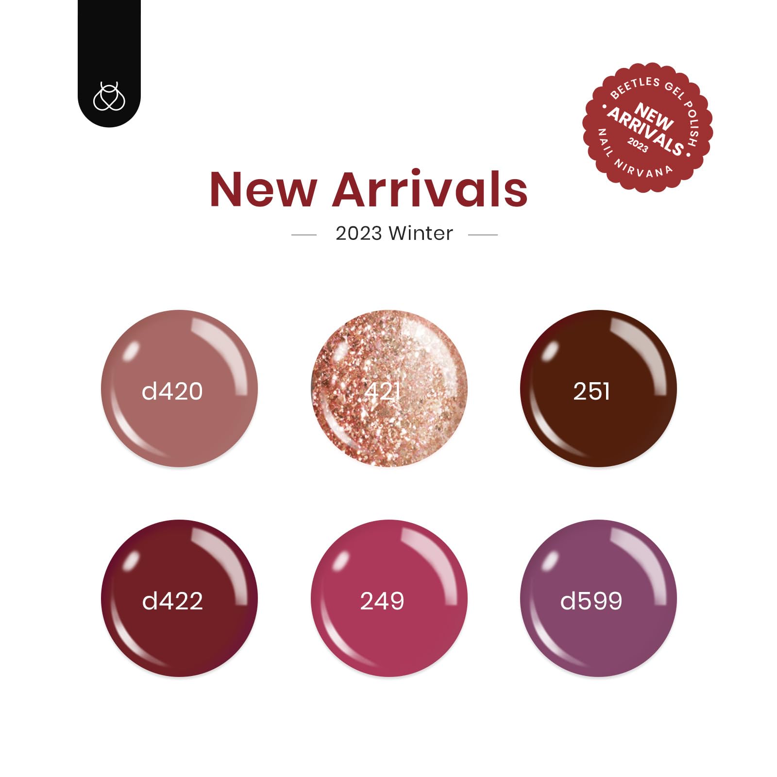 Beetles gel nail polish Plum Burgundy color swatches show shade range.