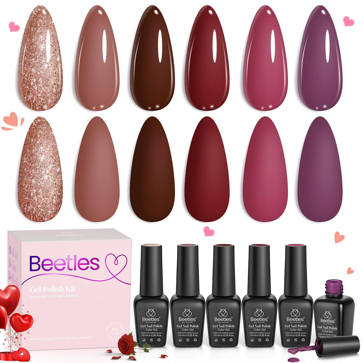 Beetles gel nail polish Plum and Burgundy set bottles displayed for color variety.