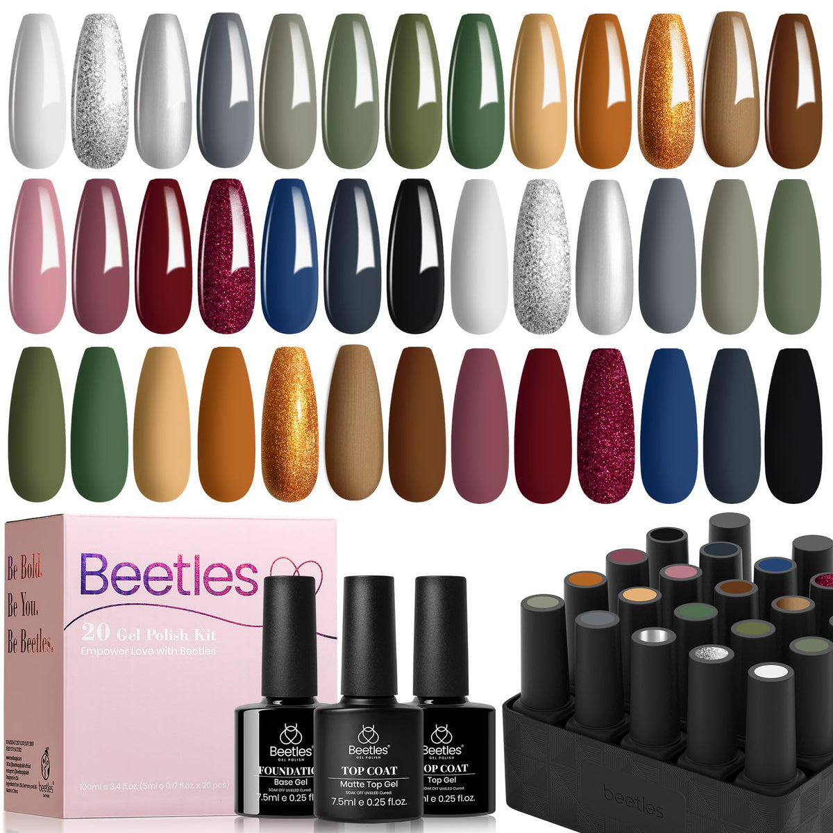 Ensemble Beetles Gel Nail Polish de 23 pièces, palette variée pour tous les looks.