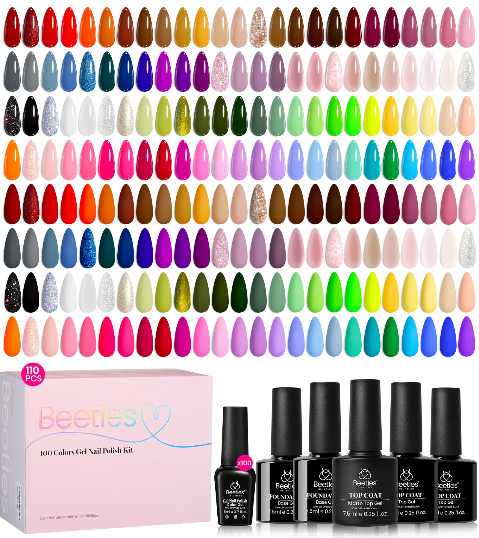 Ensemble Beetles Chroma Dreams avec 100 teintes, idéal pour varié les looks d’ongles.