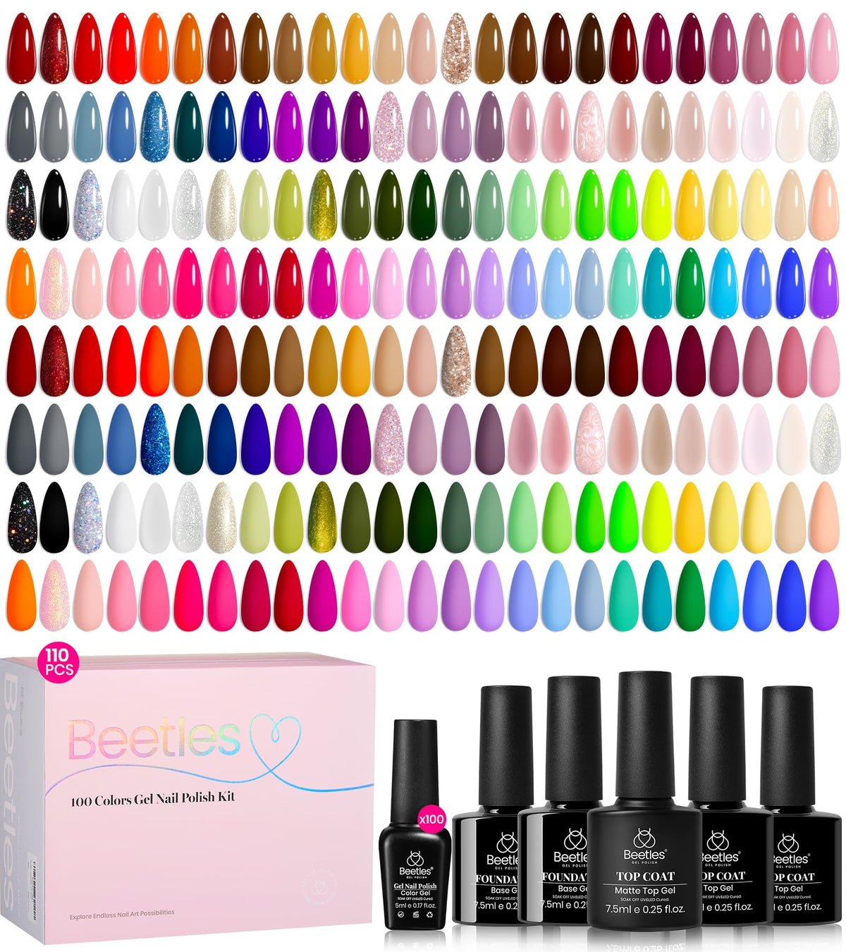 Ensemble Beetles Chroma Dreams avec 100 teintes, idéal pour varié les looks d’ongles.