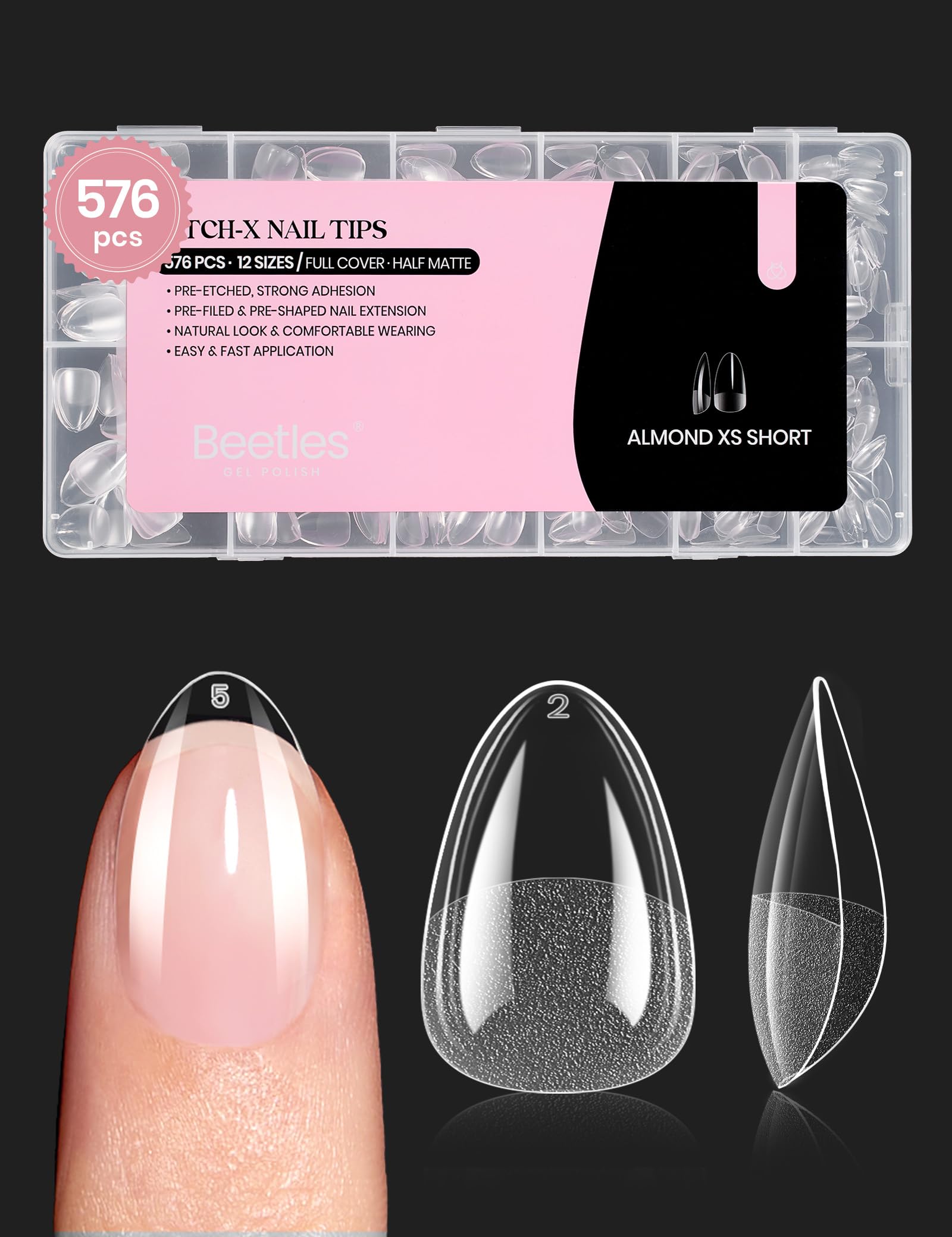 Beetles Gel Nail Tips amandes extra-courts pour rendu naturel