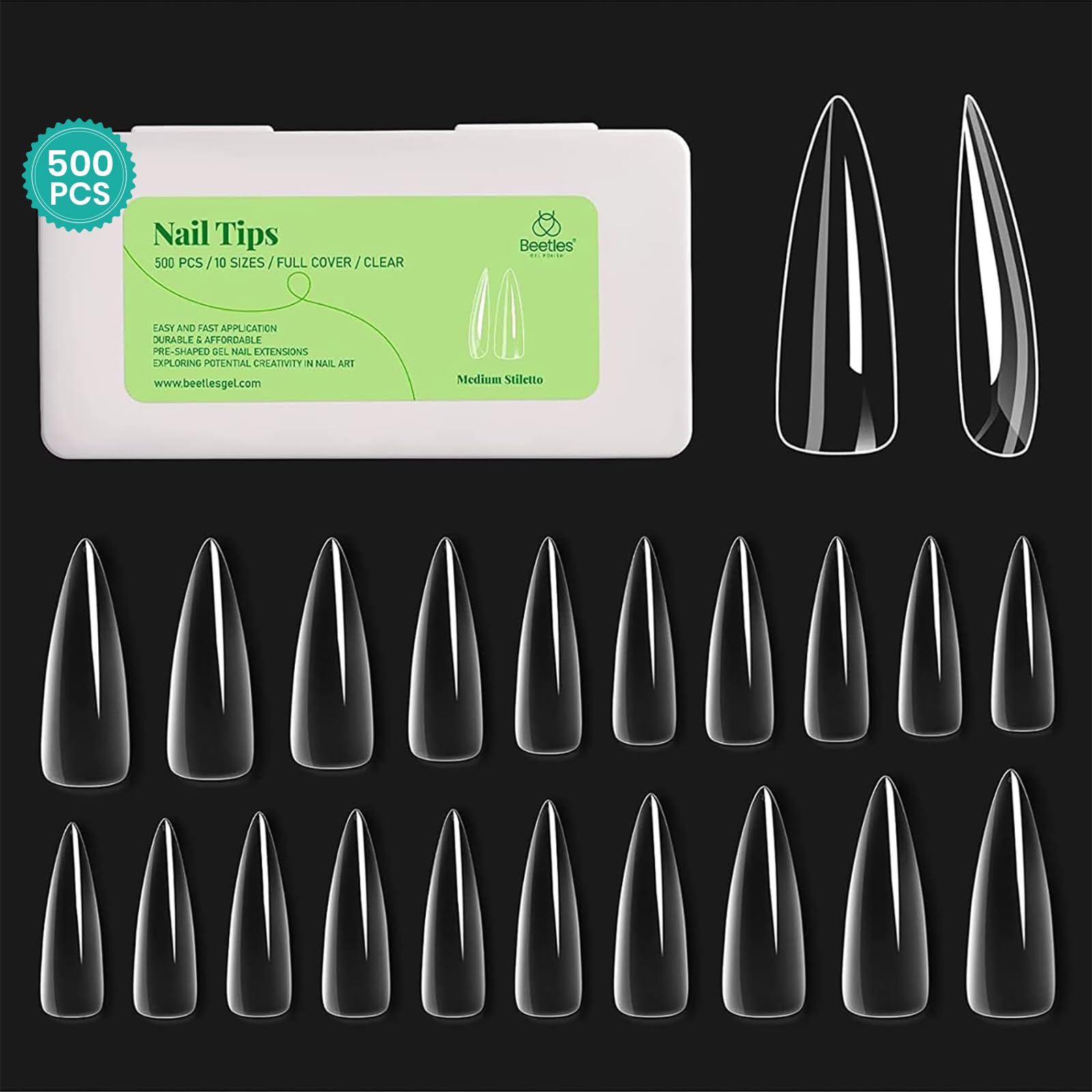 Beetles Gel Nail Tips clair, emballage pratique pour pose rapide à domicile.