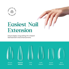 Beetles Gel Nail Tips clair, forme stiletto preforme pour application facile.