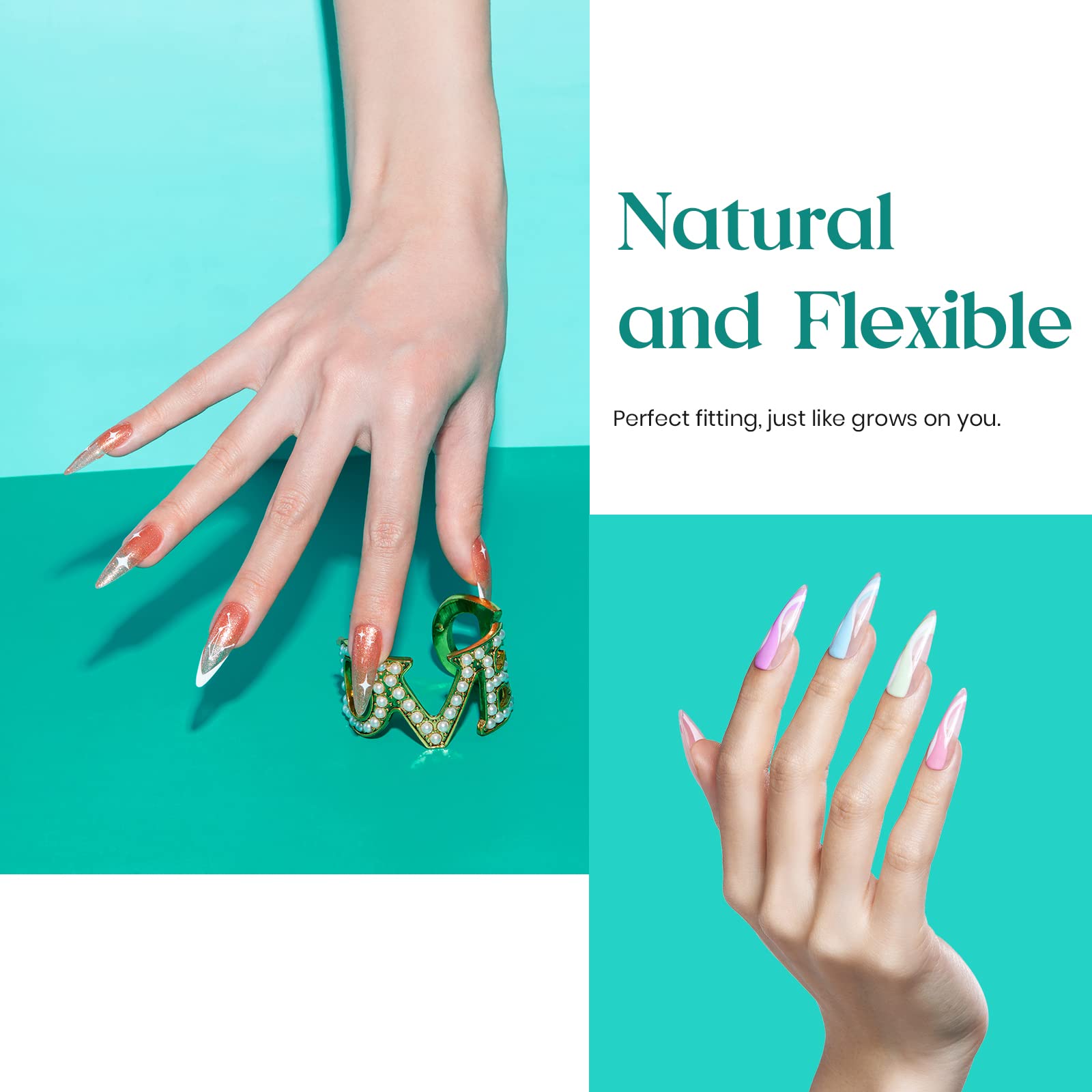 Beetles Gel Nail Tips clair, tailles numerotees 0-9 pour un ajustement précis.