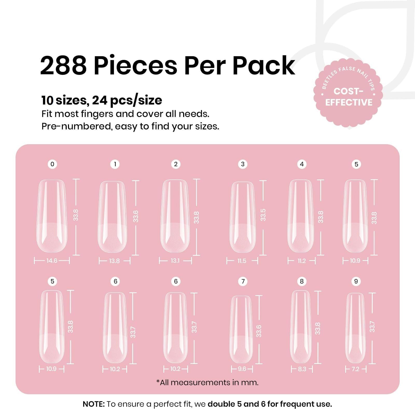 Beetles Gel Nail Tips demi-matte, intérieur prêt pour une adhérence améliorée.