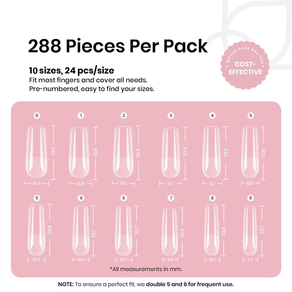 Beetles Gel Nail Tips demi-matte, intérieur prêt pour une adhérence améliorée.