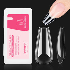 Beetles Gel Nail Tips en forme de cercueil clair, extension naturelle possible