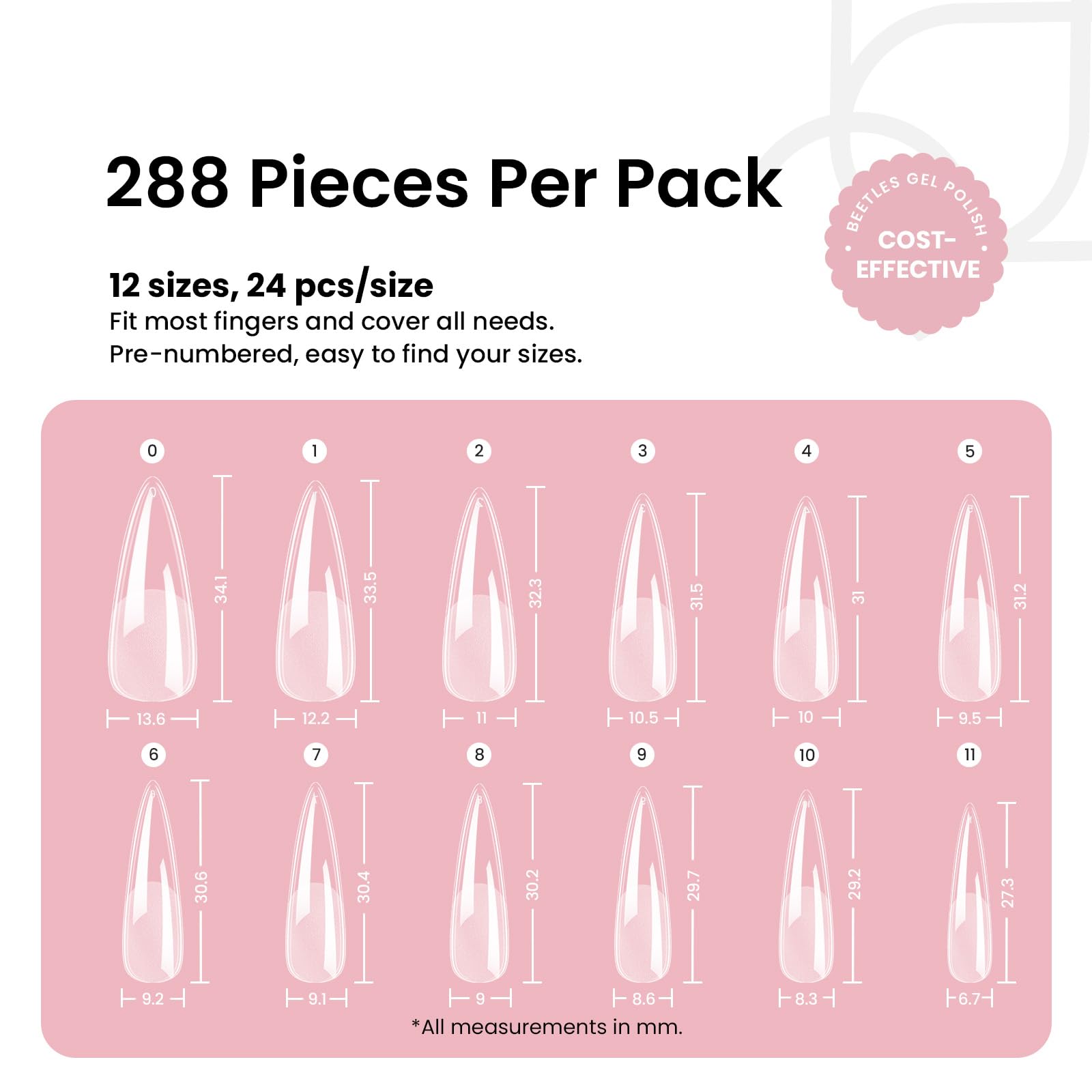 Beetles Gel Tips Etch-X 12 sizes with 24 nails per size for quick fit