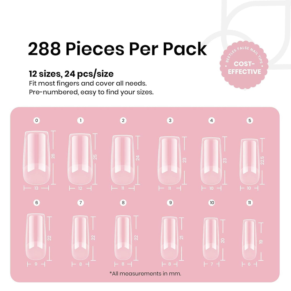 Beetles Gel Nail Tips Etch-X fini demi-mat pour un look naturel.