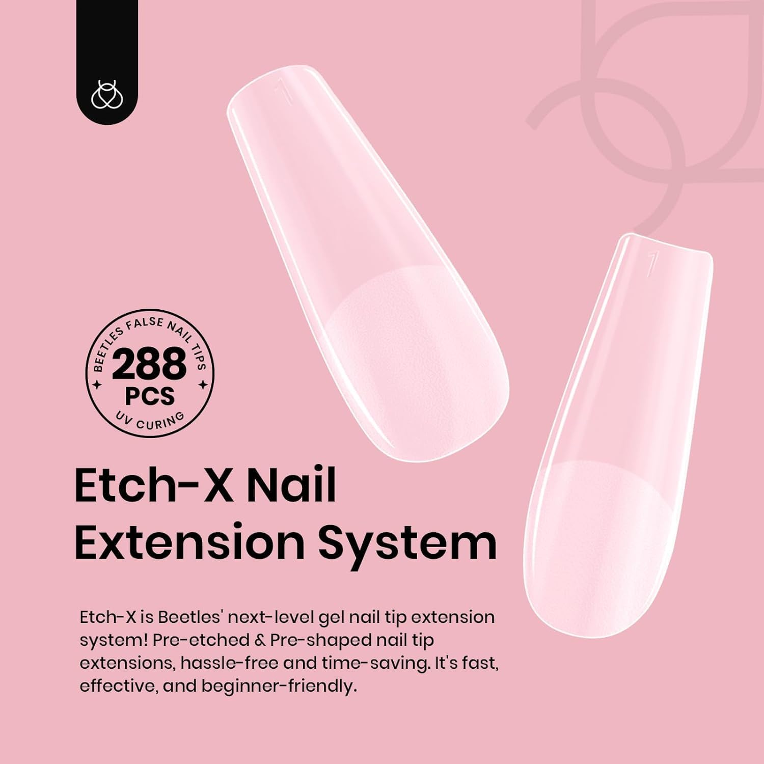 Beetles Gel Nail Tips Etch-X pré-étchés demi-mat; mise en place rapide.