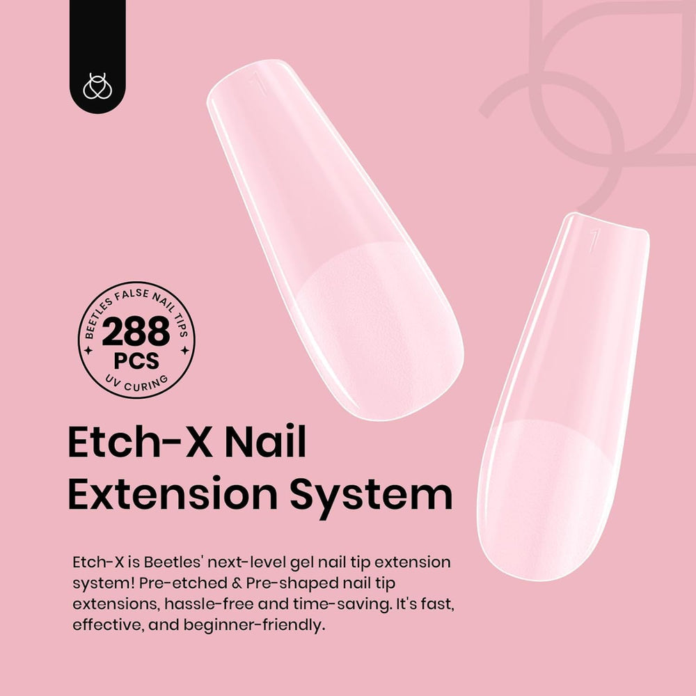 Beetles Gel Nail Tips Etch-X pré-étchés demi-mat; mise en place rapide.
