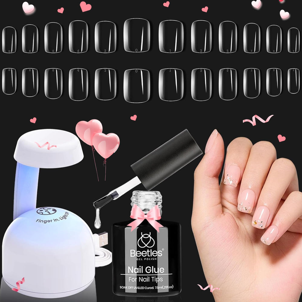 Beetles Gel Nail Tips Kit carré 500 pièces, prêt à l’emploi pour une manucure maison.