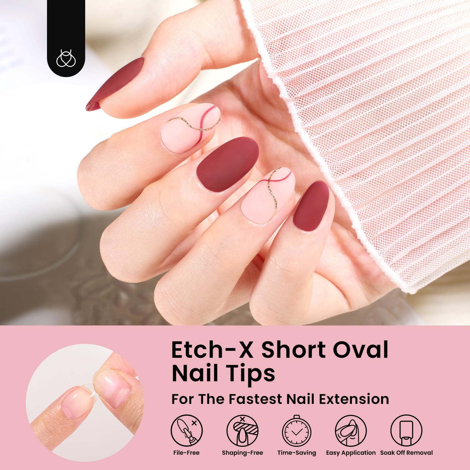 Beetles Gel Nail Tips half matte finish provides natural extension look.