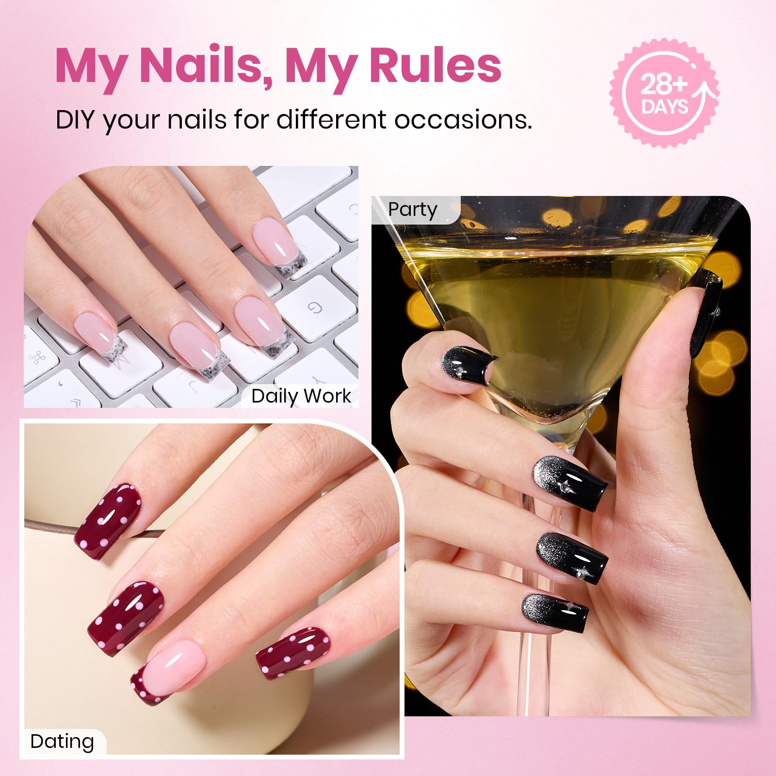 Beetles Gel Nail Tips Carrés Courts, surface gravée pour une pose nette et durable.