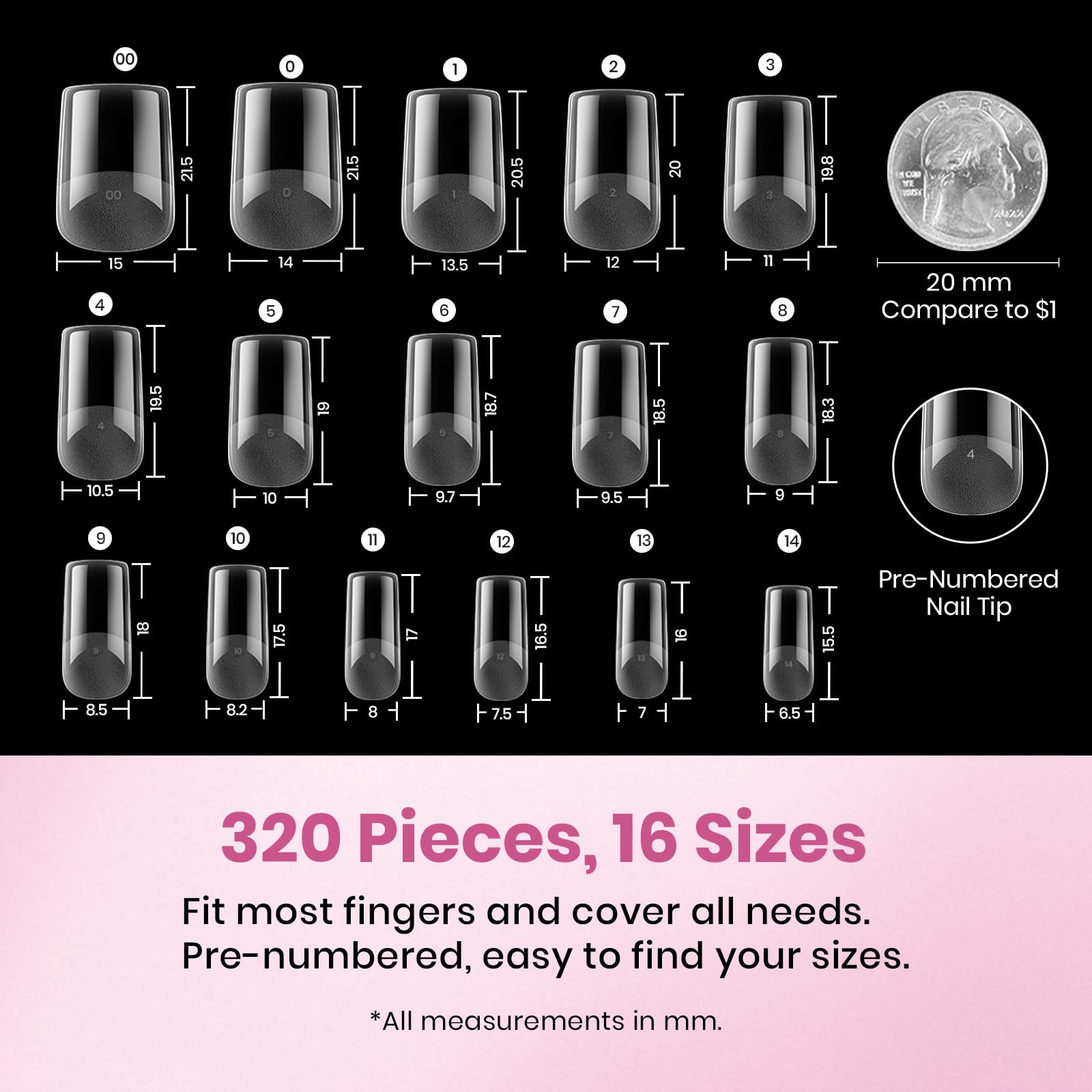 Beetles Gel Nail Tips Carrés Courts, adhérence améliorée et tenue potentielle.