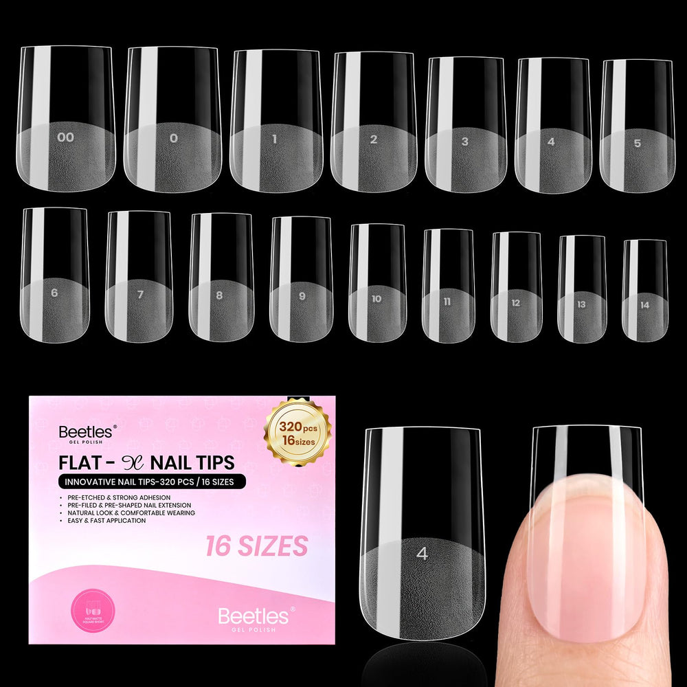 Beetles Gel Nail Tips Carrés Courts, paquet 320 pièces, 16 tailles, pratique pour bricolage à domicile.