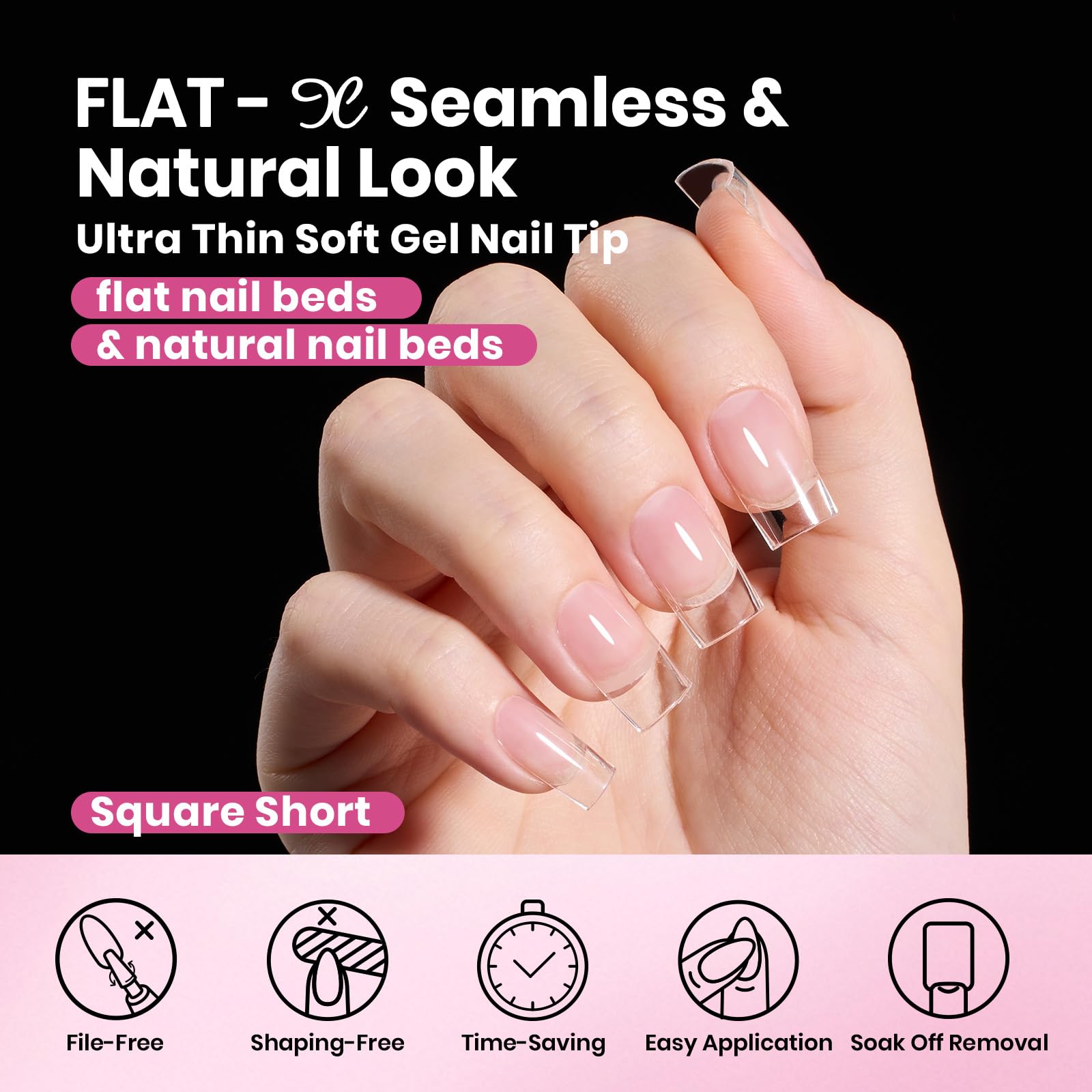 Beetles Gel Nail Tips Carrés Courts, 16 tailles numérotées pour ajustement précis.